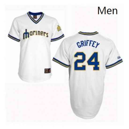 Mens Majestic Seattle Mariners 24 Ken Griffey Authentic White Cooperstown Throwback MLB Jersey
